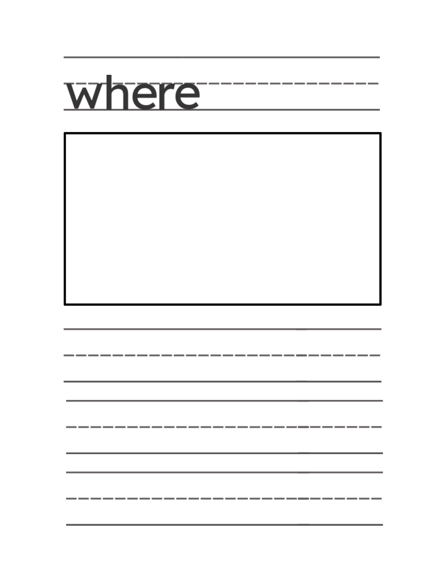 A child's hand writing a word in a Knowing Words workbook
