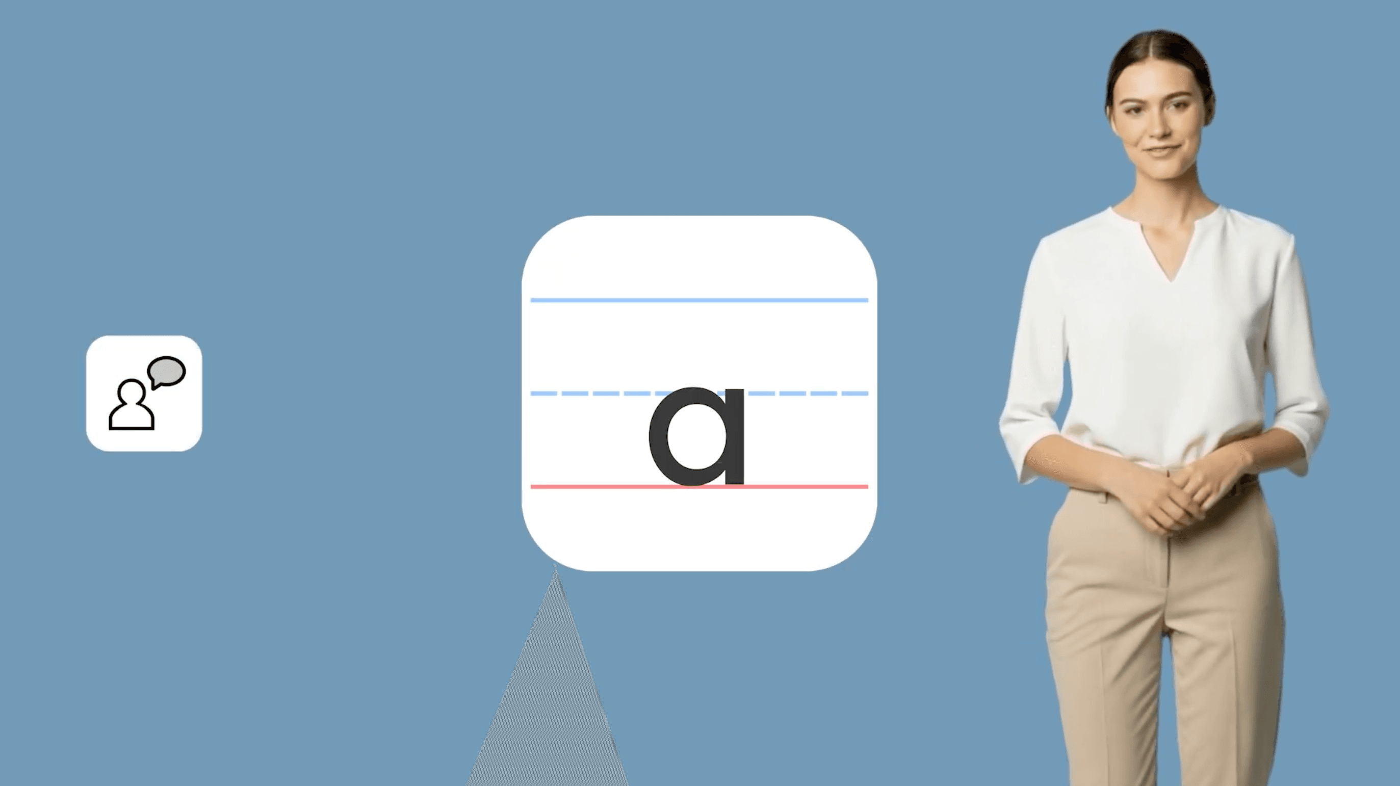 A Learning Letters lesson showing the letter 'a'
